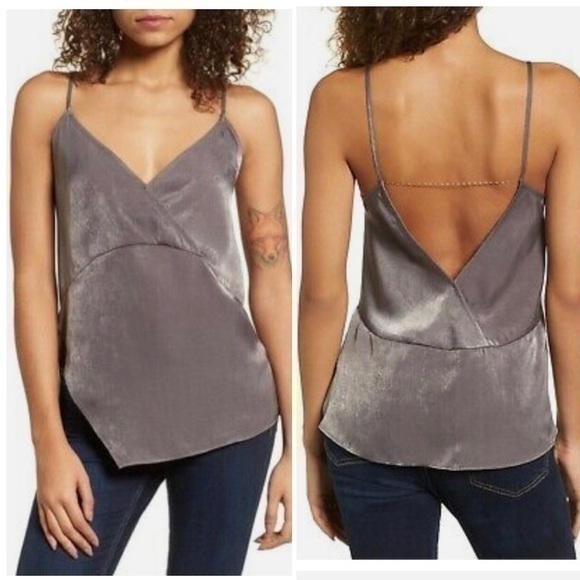 NWT Astr the Label metallic gray chain back top small - Picture 1 of 9